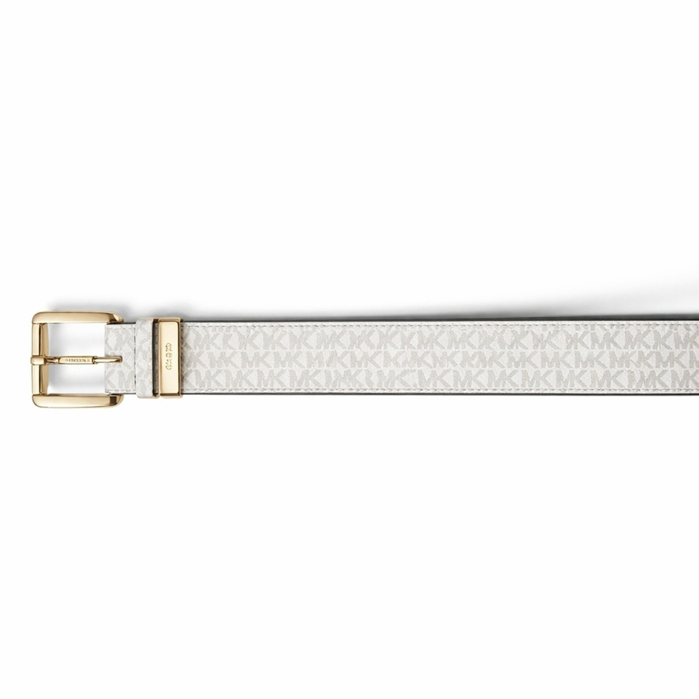 Michael Kors Twist Reversible Belt Womens M Vanilla Brown Signature Leather NWT